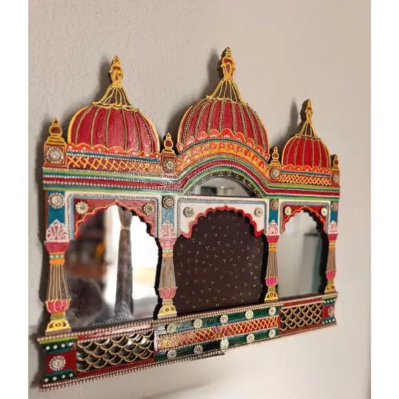 Handcrafted Royal Arch Mirror – Vibrant Indian Craft Décor - Picture 9 of 13